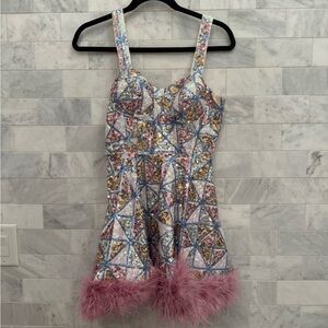 Buddy Love Sequin Dress with Feather Trim